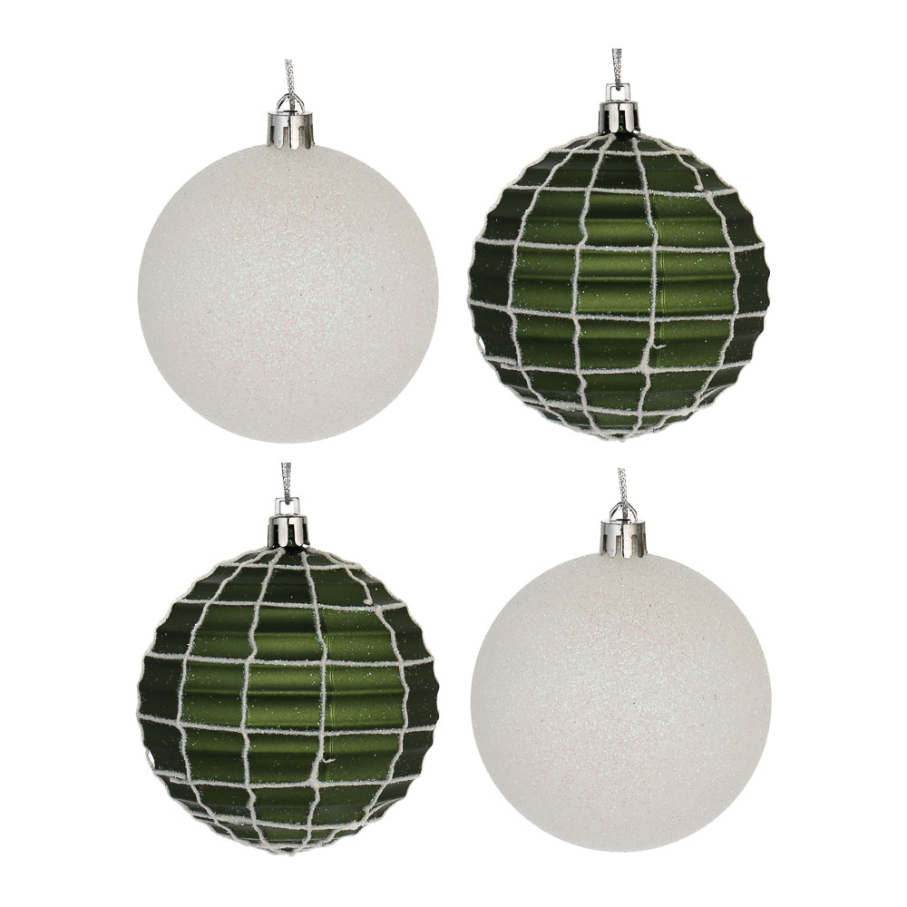 СНОУ БУМ Набор шаров 8 см, 4 шт, белый, зеленый 26-160, арт.№ 373-585