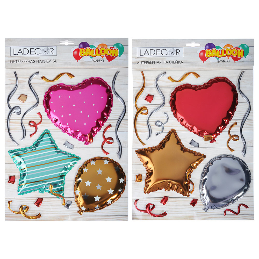 Наклейка декоративная, с эффектом воздушного шара, 27,5x35см, ПВХ, 2 дизайна, арт.№ 429-003