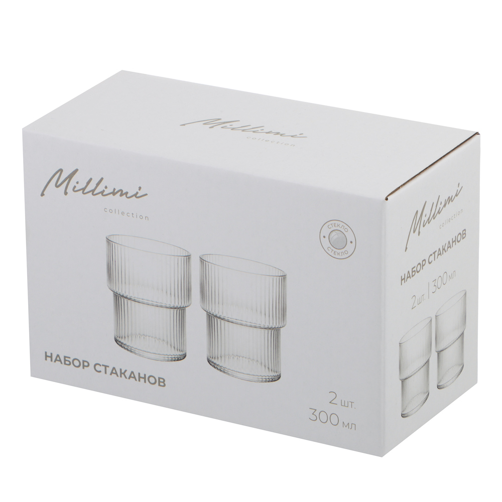 Набор стаканов, тм MILLIMI Астра, прозрачный, стекло, рифленый, 300мл, 2шт, арт.№ 878-774