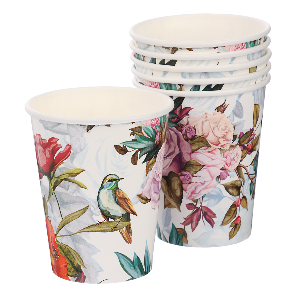 Набор бумажных стаканов Птицы и цветы, 6 шт*250 мл, арт.№ 530-413