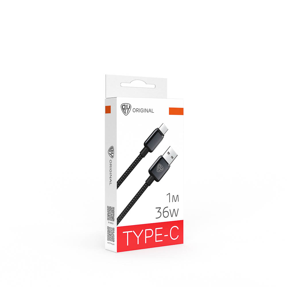 Кабель для зарядки USB(A)-Type C BY ZINC, 36Вт, 1 м, 3A, нейлон, цинк. кон.,чёрный, арт.№ 931-612