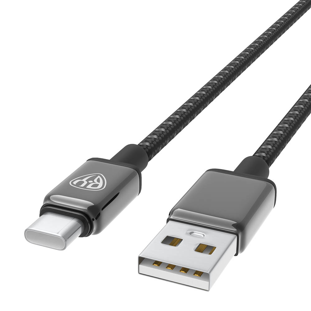 Кабель для зарядки USB(A)-Type C BY ZINC, 36Вт, 1 м, 3A, нейлон, цинк. кон.,чёрный, арт.№ 931-612