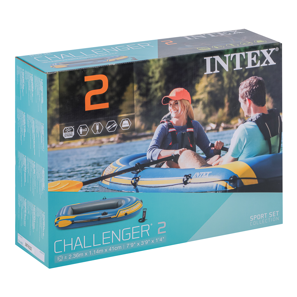 INTEX Лодка надувная Challenger 2 Set 3 камеры, 236x114x41см, до 200 кг весла/насос, 68367NP, арт.№ 359-323