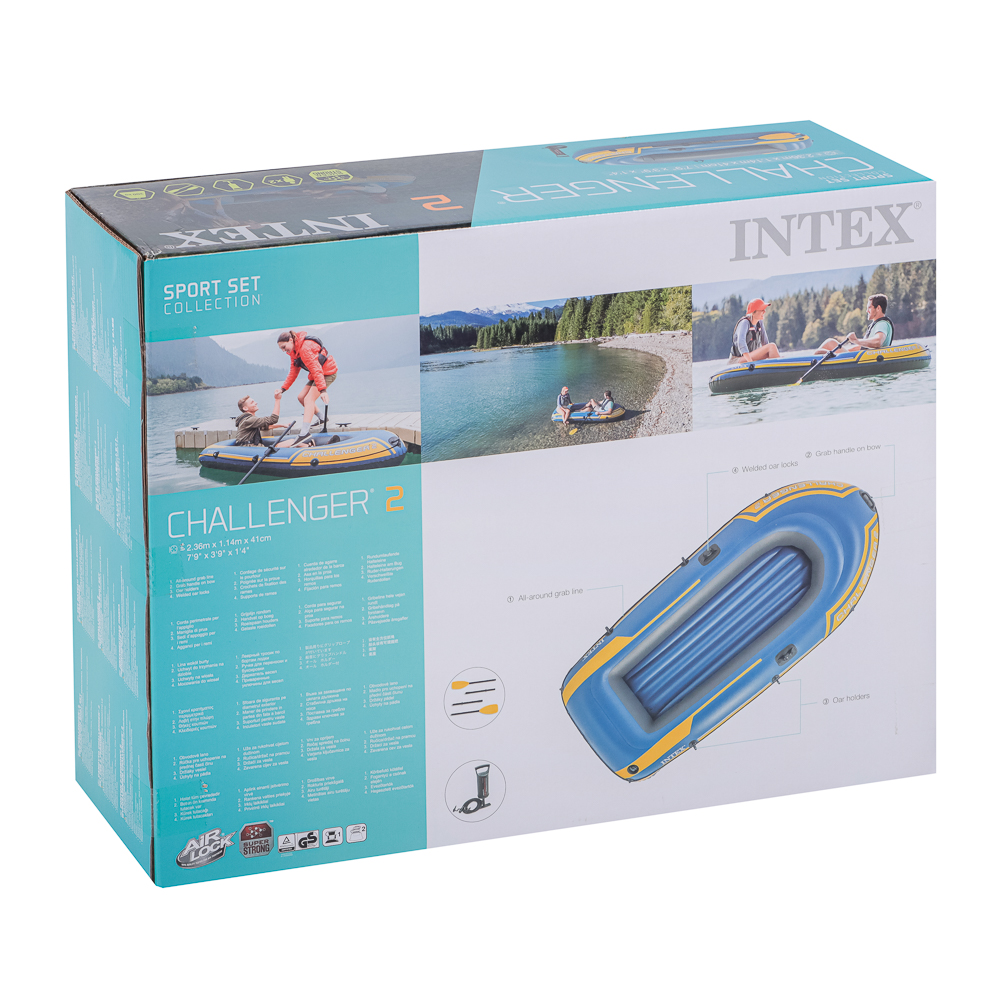 INTEX Лодка надувная Challenger 2 Set 3 камеры, 236x114x41см, до 200 кг весла/насос, 68367NP, арт.№ 359-323