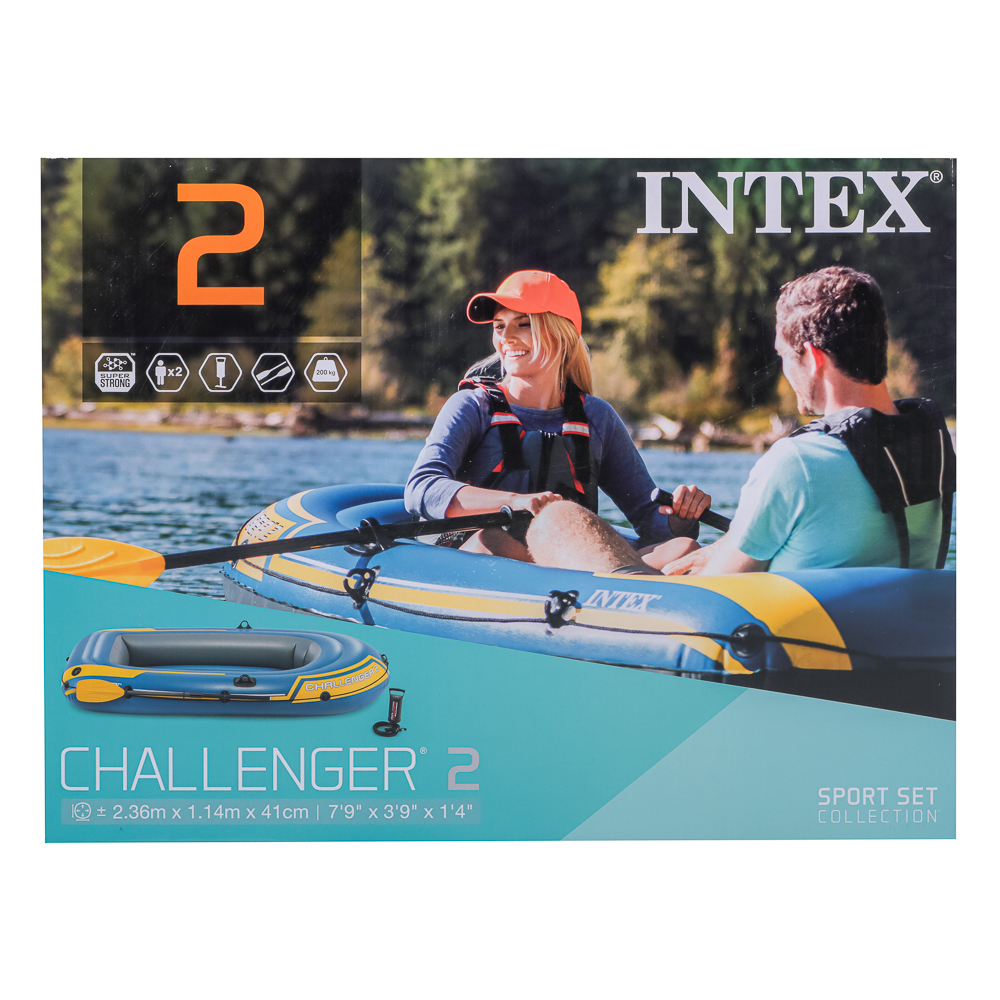 INTEX Лодка надувная Challenger 2 Set 3 камеры, 236x114x41см, до 200 кг весла/насос, 68367NP, арт.№ 359-323