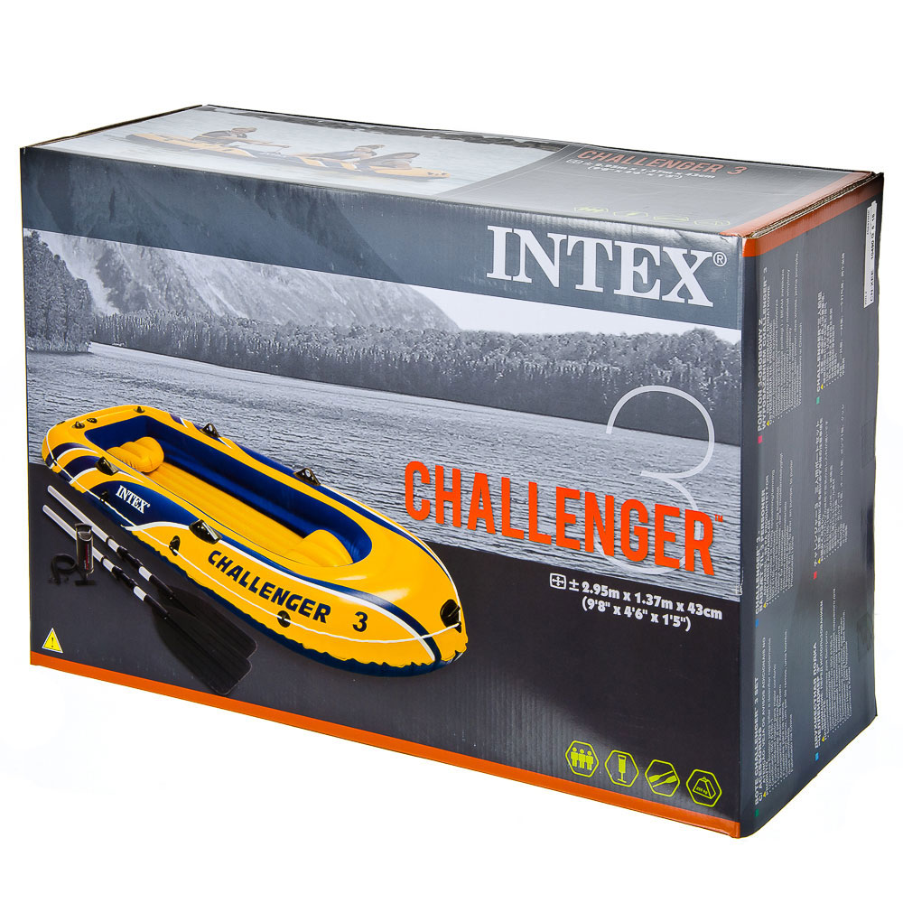 INTEX Лодка надувная Challenger 3 Set 3 камеры, 295x137x43см, до300кг,весла/насос/2 подушки, 68370NP, арт.№ 359-325
