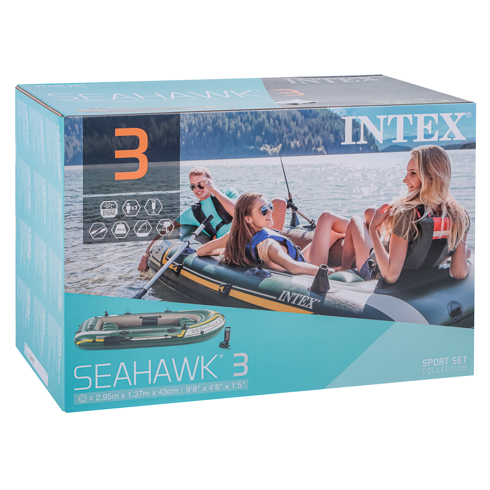 INTEX Набор Морской сокол 3 (лодка 68350 плюм 122см алюмин.весла, насос), 295х137х43см, 68380, арт.№ 109-104