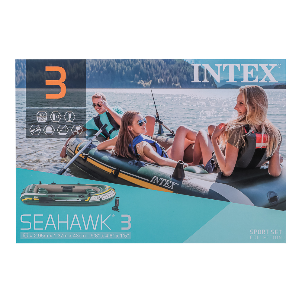 INTEX Набор Морской сокол 3 (лодка 68350 плюм 122см алюмин.весла, насос), 295х137х43см, 68380, арт.№ 109-104
