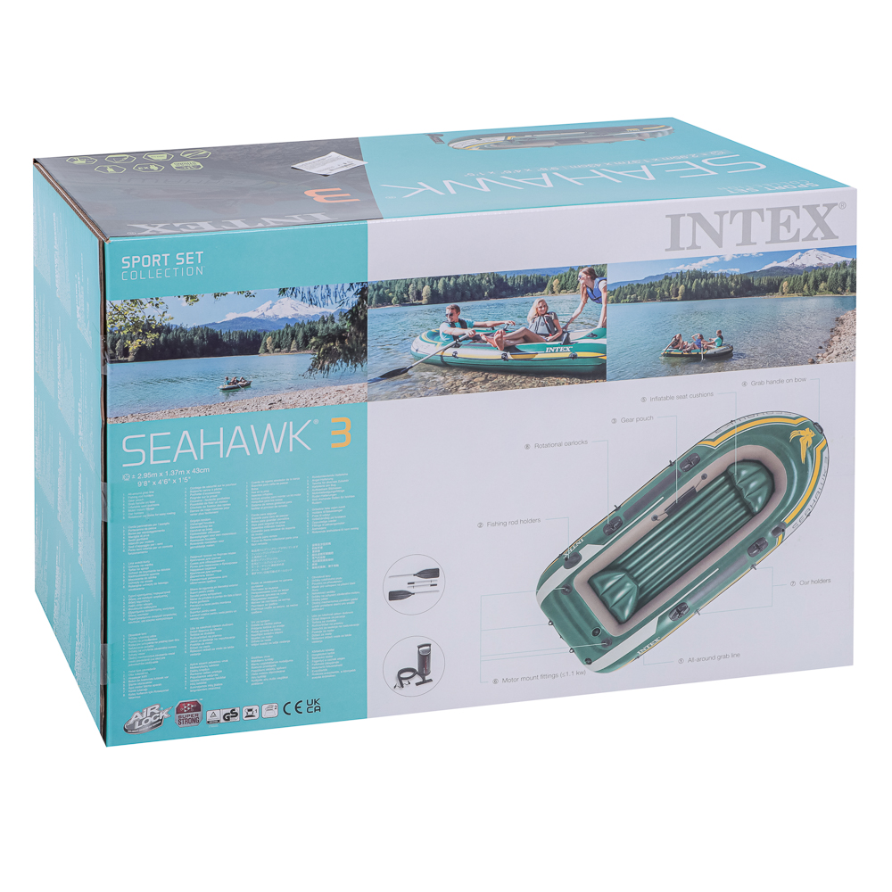 INTEX Набор Морской сокол 3 (лодка 68350 плюм 122см алюмин.весла, насос), 295х137х43см, 68380, арт.№ 109-104