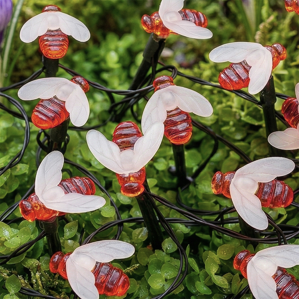 Гирлянда уличная пчелка на солнечной батарее 7 м INBLOOM, 25 LED, свечение шампань, 2 режима, провод ПВХ зеленый, 2V80mA, 600 мАч, арт.№ 185-042