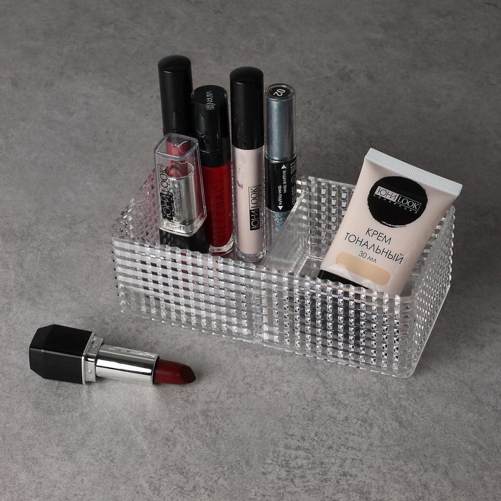 VETTA Органайзер для косметики универсальный CRYSTAL, полистирол, 16,5x8,5x5,3 см, 2 отдела, арт.№ 463-322