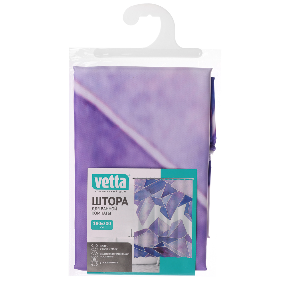 VETTA Шторка для ванной, с утяжелителем, полиэстер, 90 г/м2, 180x200см, Геометрия, 062, арт.№ 461-062
