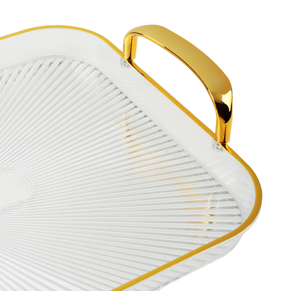 Поднос прямоугольный с ручками с золотой каемкой 42,5x27x3см РЕТ, арт.№ 862-451