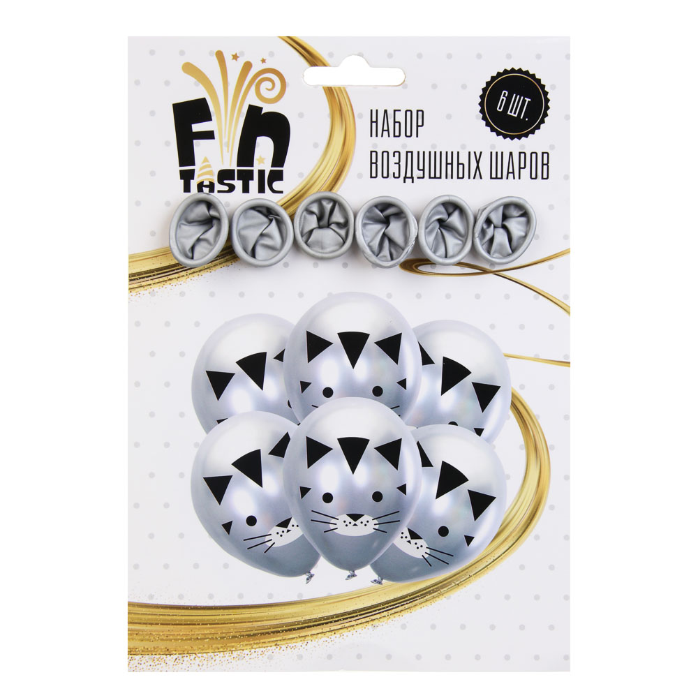 FNtastic Набор воздушных шаров, 6 шт, 12" с рисунком "Кошечка" металлик, арт.№ 518-047