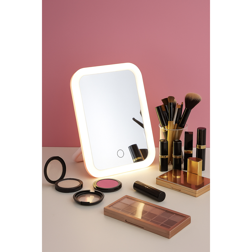 Зеркало настольное тм ЮL.  Аженто с LED подсветкой, полипропилен, стекло, 19,5х14,3см, 2 цвета, арт.№ 301-271