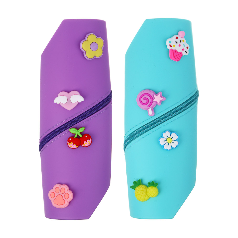 Пенал школьный силиконовый 21,5х7,5х5,5 см, 4 джибитса, 2 дизайна, арт.№ 238-433