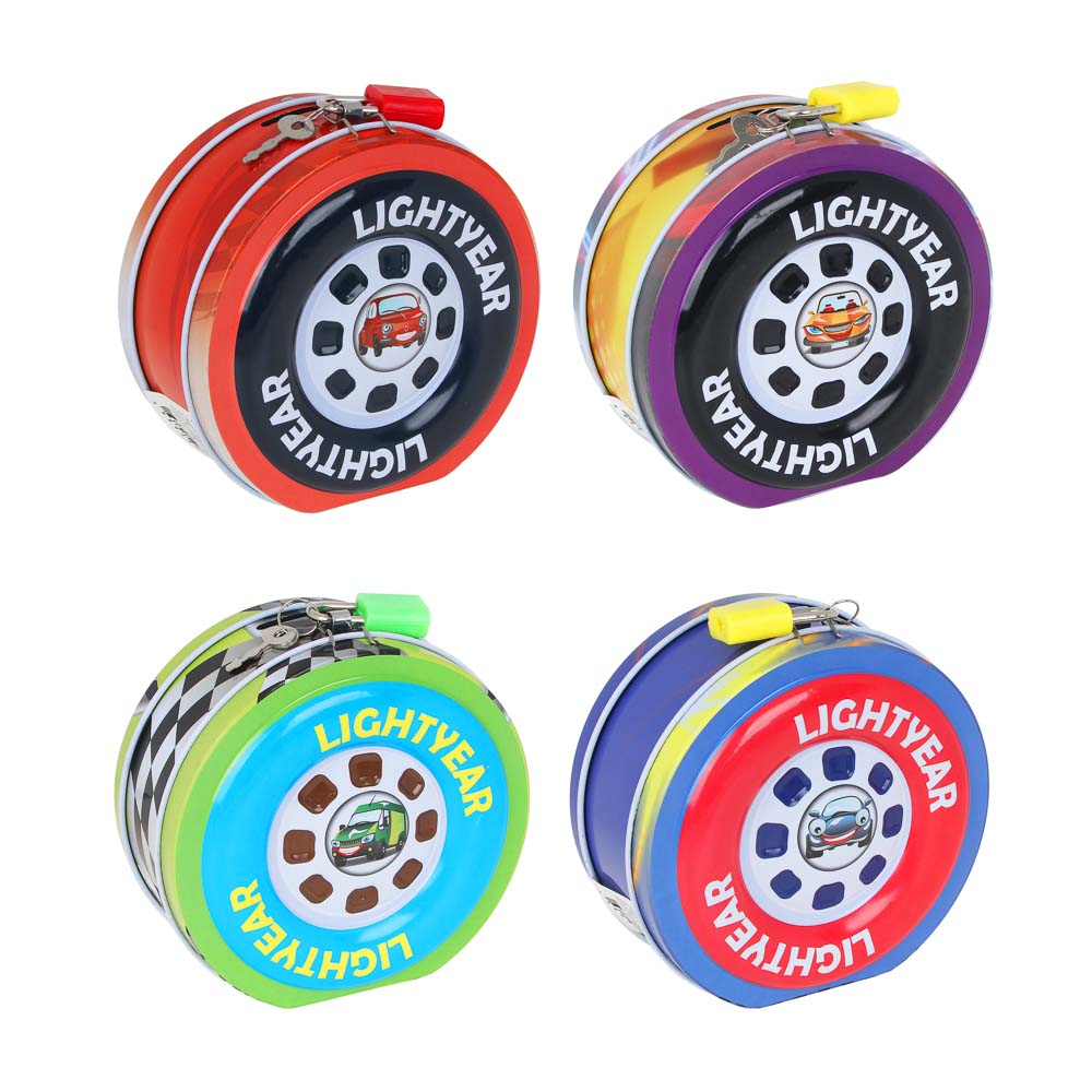 Копилка, в виде колеса, жесть, 11х10,5х5cм, 4 цвета, арт.№ 511-243