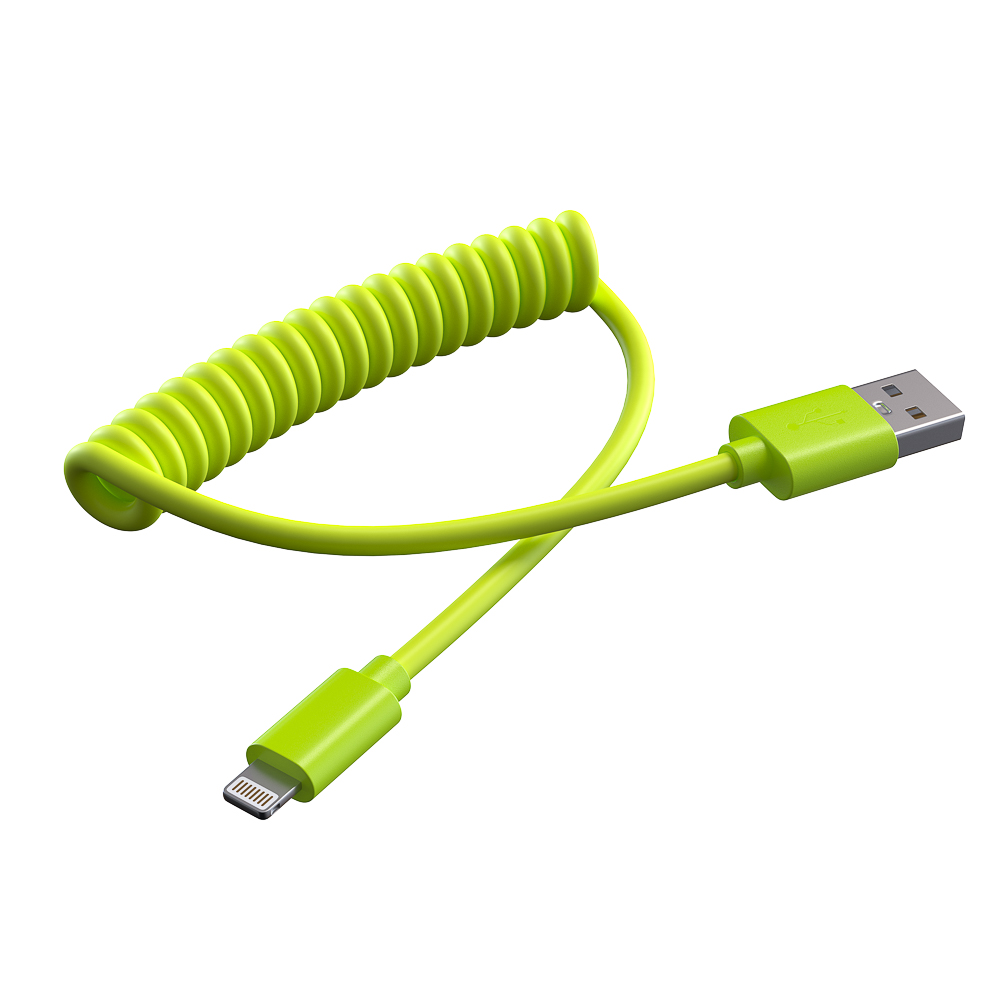 Кабель для зарядки USB(A)-iP FORZA Спираль, 1м, 1.5А, 5 цветов, пакет, арт.№ 470-072