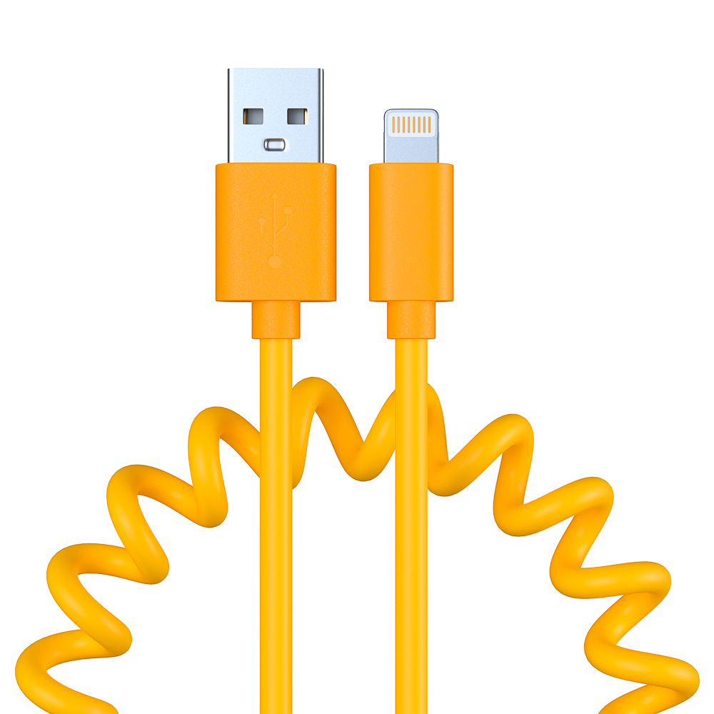Кабель для зарядки USB(A)-iP FORZA Спираль, 1м, 1.5А, 5 цветов, пакет, арт.№ 470-072