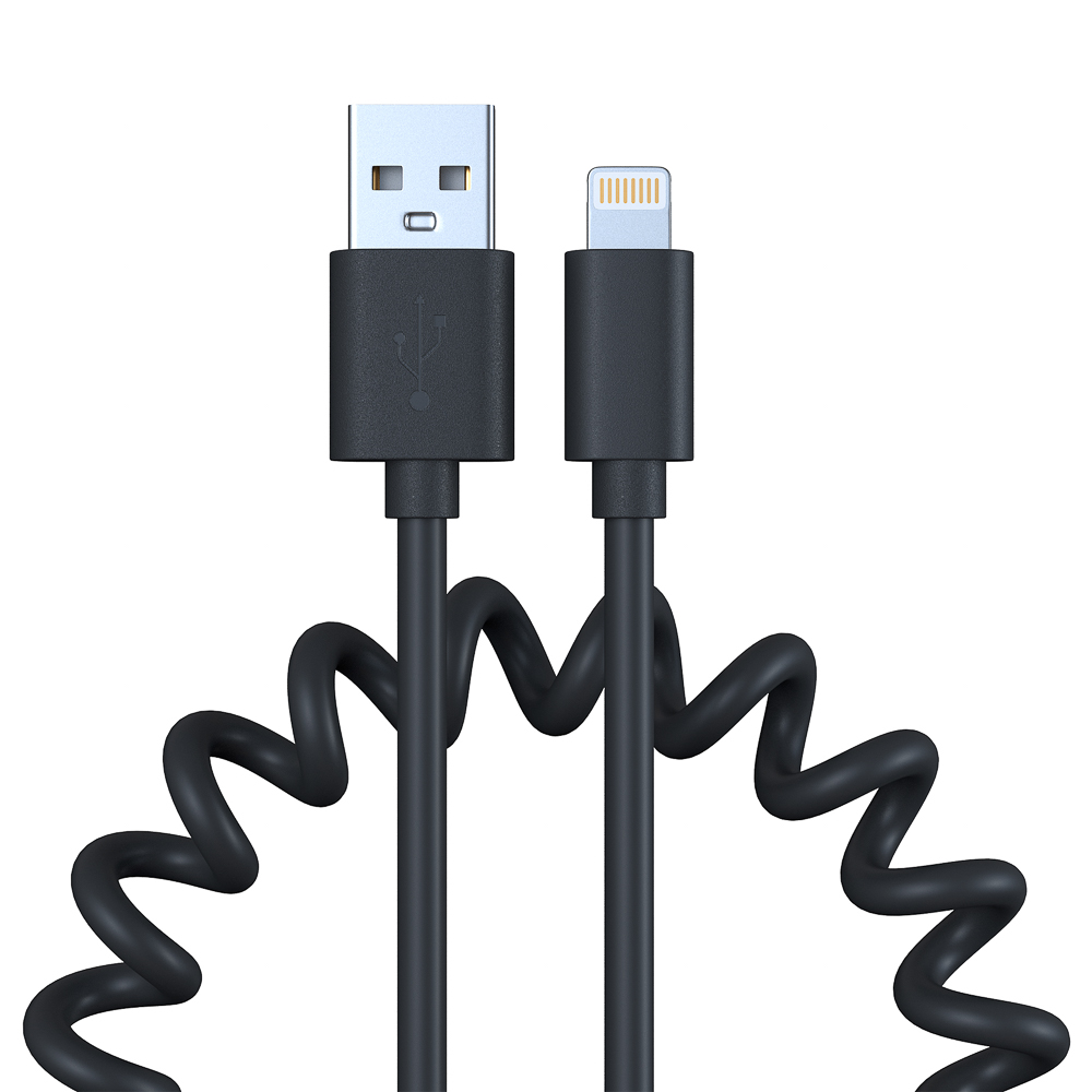 Кабель для зарядки USB(A)-iP FORZA Спираль, 1м, 1.5А, 5 цветов, пакет, арт.№ 470-072