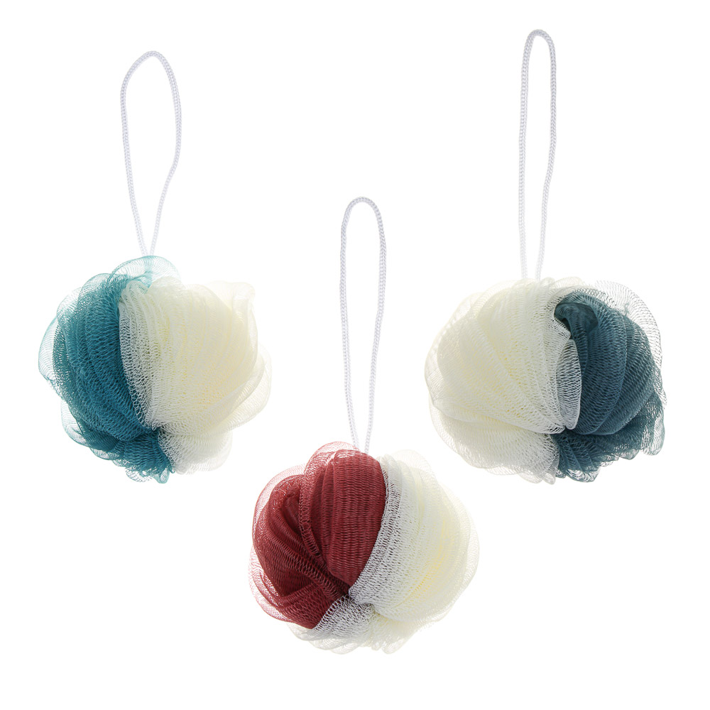 ЮL Мочалка шар хризантема с подвесом, полиэтилен, 40гр, 3 цвета, МС24-03, арт.№ 361-147