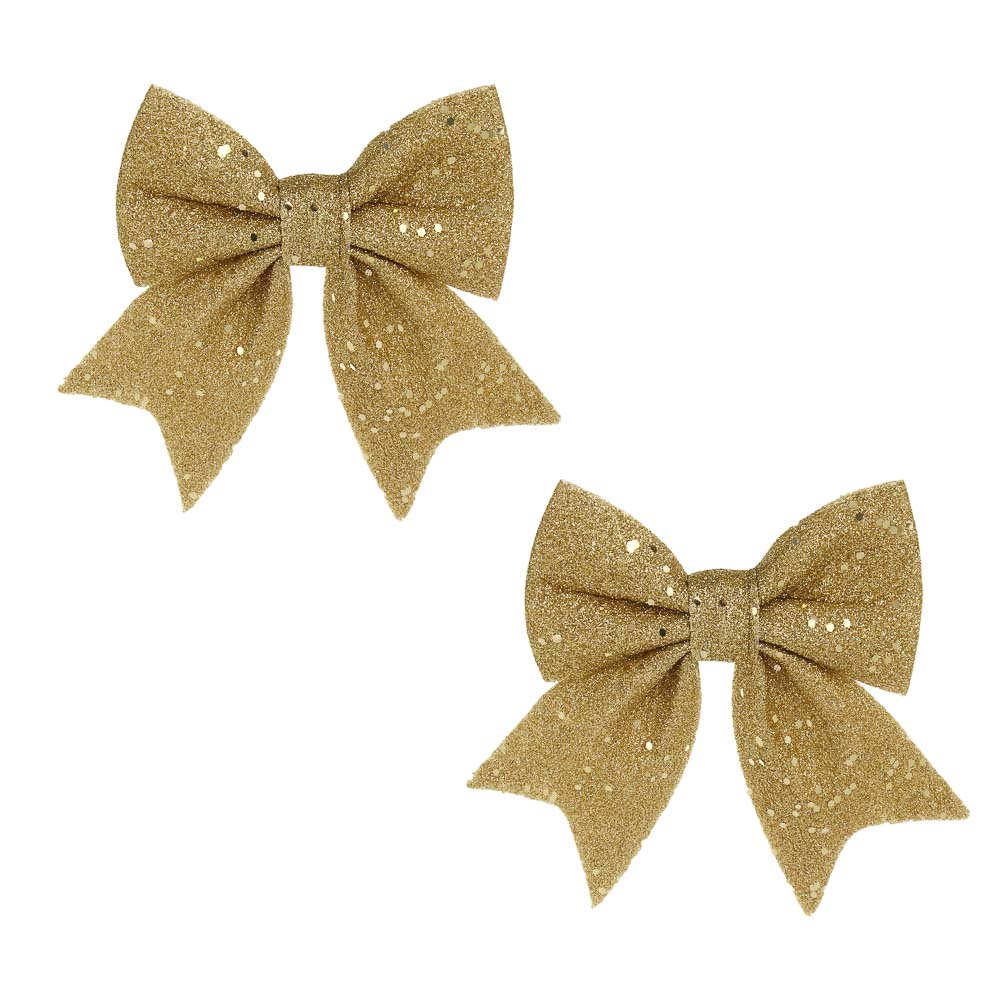 СНОУ БУМ Набор бантов 11,5х13 см, 2 шт, полиэстер, золотой, арт.№ 376-813