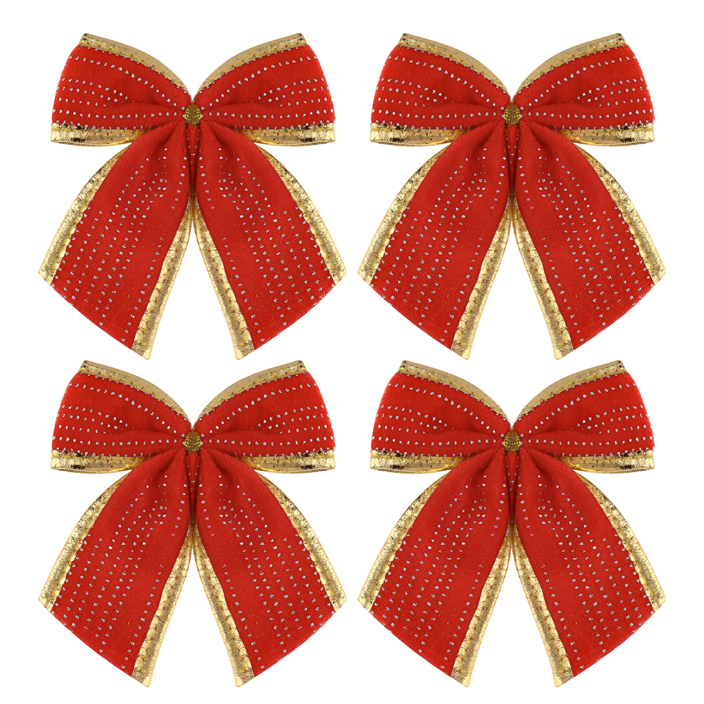 СНОУ БУМ Набор бантов 10x12 см, 4 шт, полиэстер, красный, арт.№ 376-815