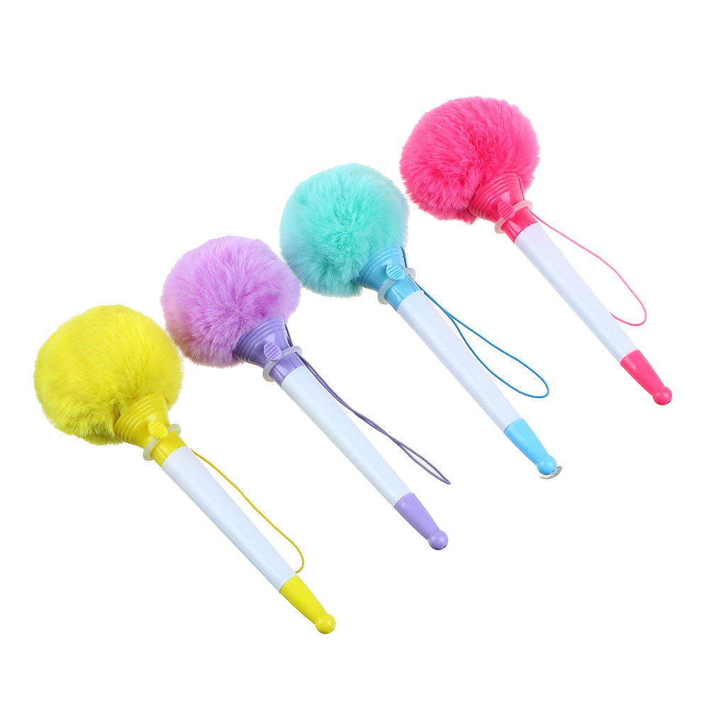 Ручка-антистресс шариковая синяя "Cтреляющий помпон", 17 см, шнурок, 4 цвета отделки, полиэстер, ПП, арт.№ 591-096