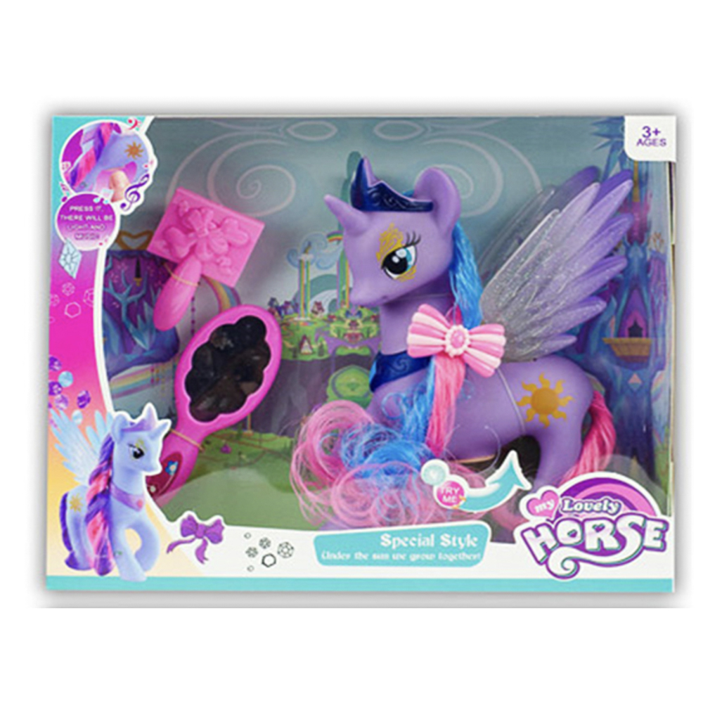 Единорог с бантиком и аксессуарами PVC, ABS, Н30, тм ИГРОЛЕНД, 3+, арт.№ 258-118