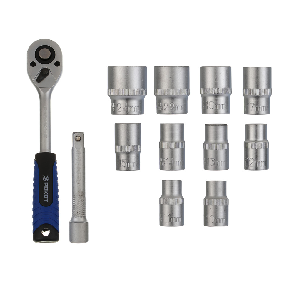 Набор 12 предметов тм РОКОТ, трещотка 1/2", 10 головок, удлинитель, арт.№ 736-270