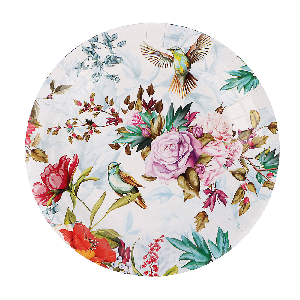 Набор бумажных тарелок Птицы и цветы, 6 шт, арт.№ 530-414