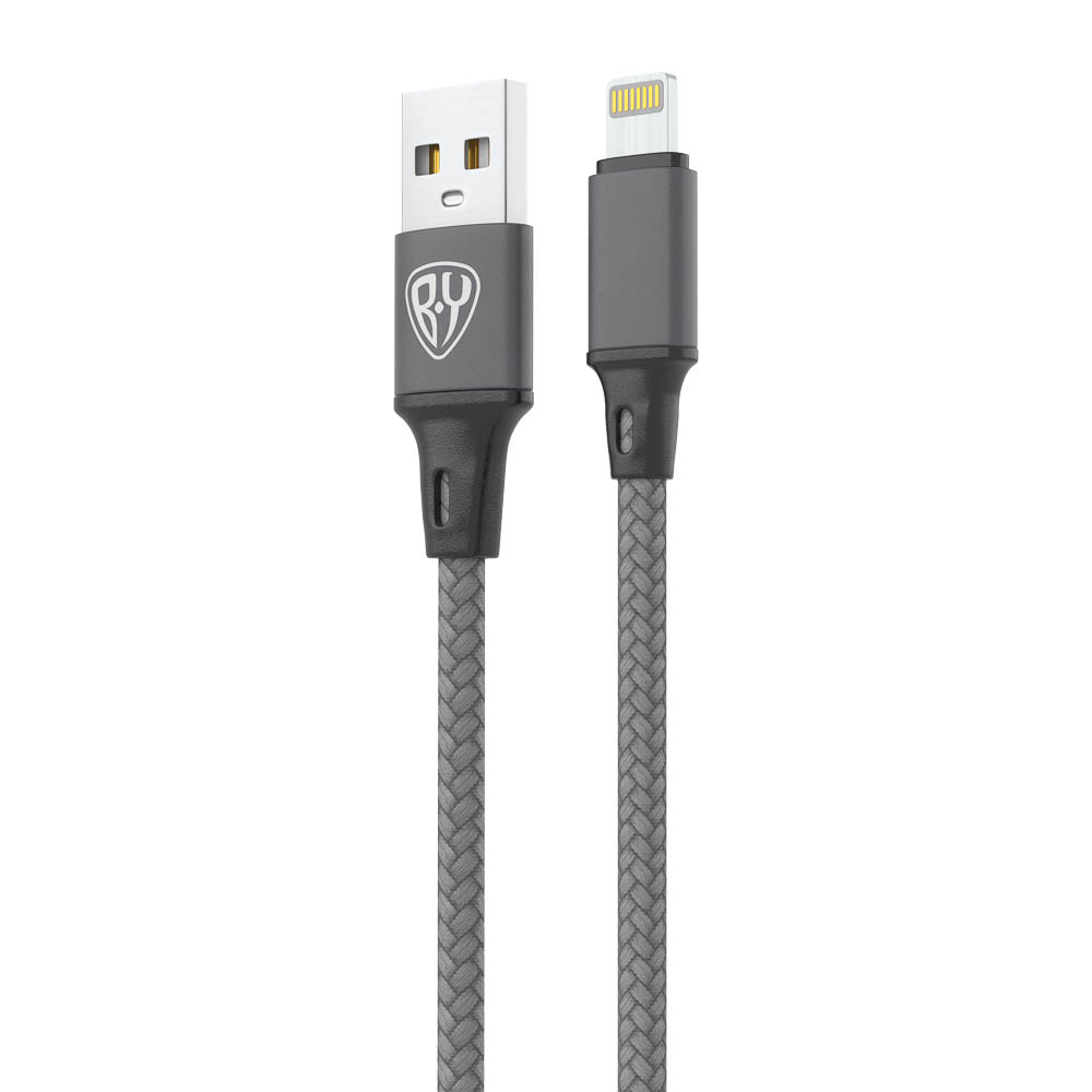 Кабель для зарядки USB(A)-iP BY Solid, 12Вт, 1 м, 2.4A, нейлон, мет. кон., графитовый, арт.№ 931-619