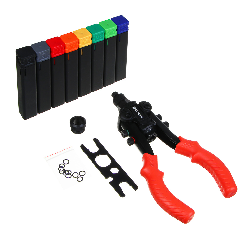 ЕРМАК Заклёпочник двуручный для вытяжных и резьбовых заклёпок, насадки: 2.4,3.2,4.0,4.8,6.4мм, арт.№ 648-054