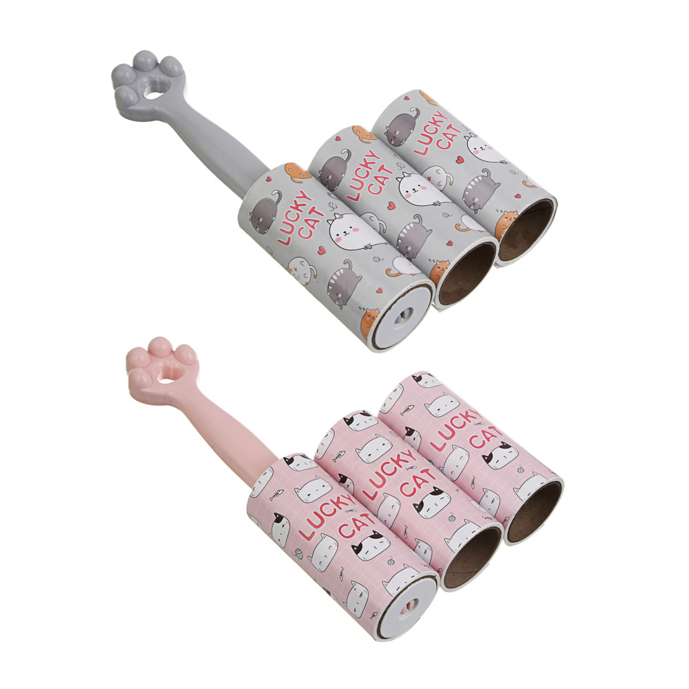 Ролик для чистки одежды с кошачьей лапкой + 2 сменных блока, 40 листов, пластик, арт.№ 454-014