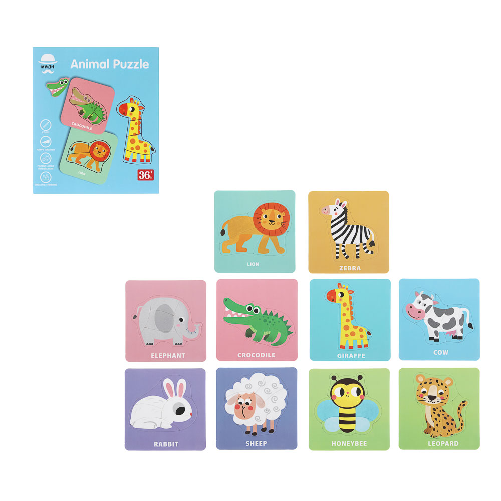 Набор развивающих пазлов, 10 карточек, 14х13,5х3,5см, 3 дизайна, арт.№ 262-554