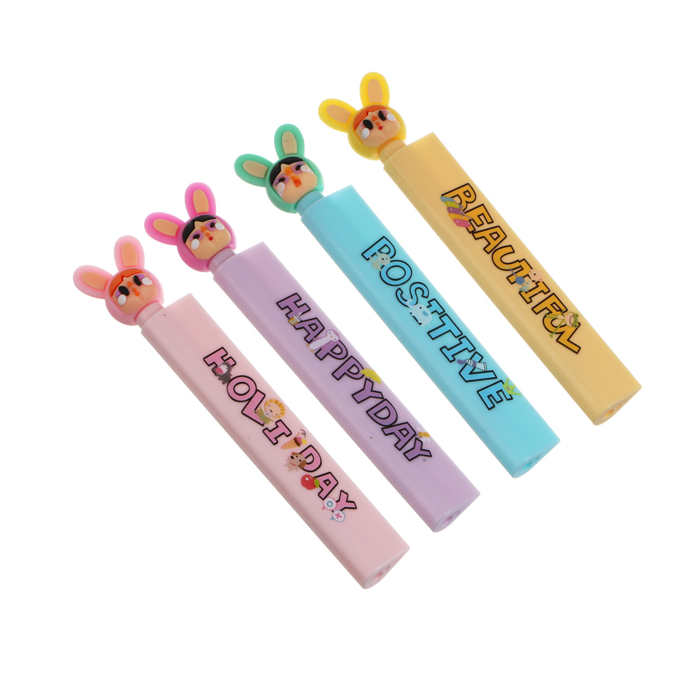 Ручка гелевая синяя с линейкой, 2 в 1, "Беби ушки", 4 вида, арт.№ 591-287