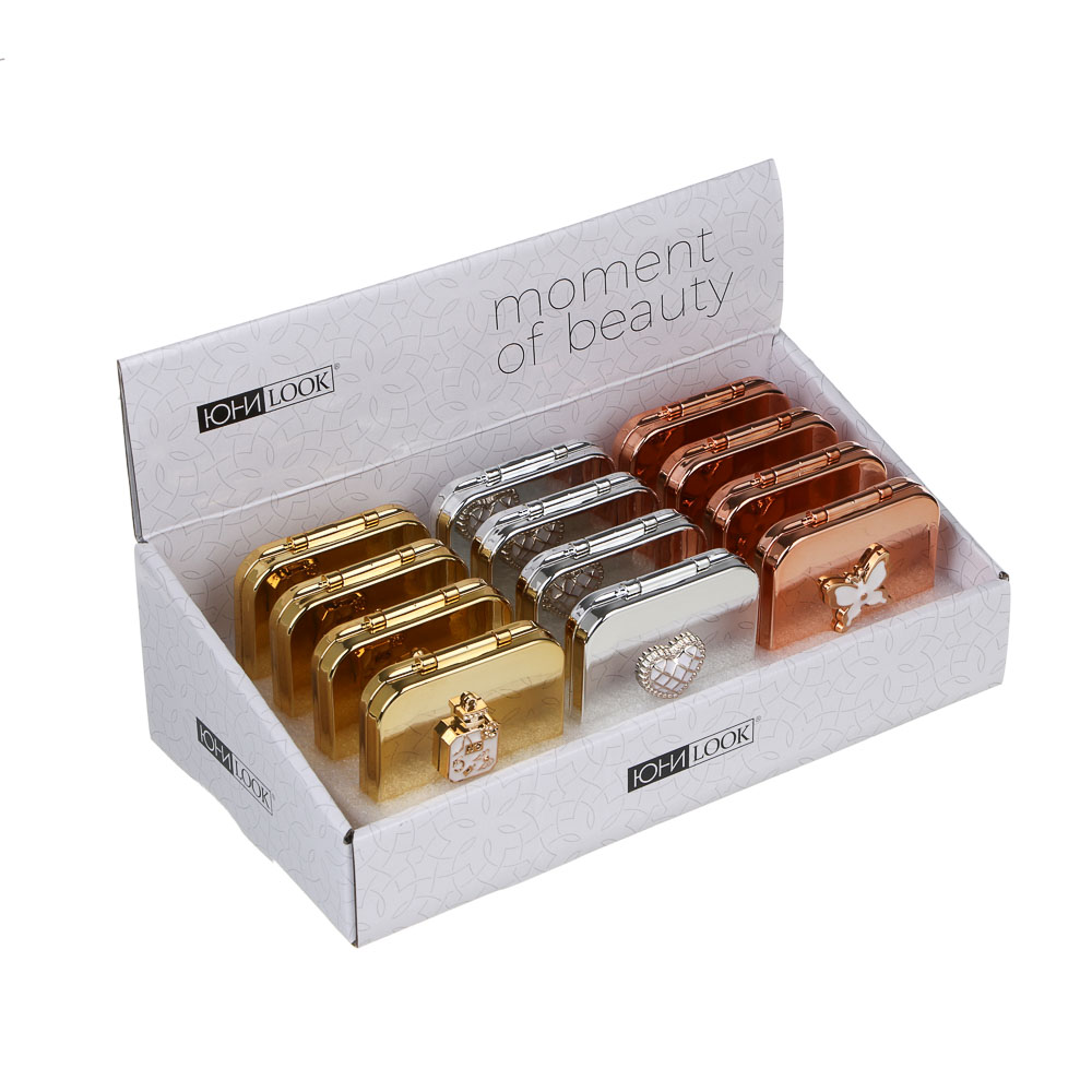 ЮНИLOOK Мирикл Зеркало карманное складное, зум х1, х2, пластик АБС, стекло, 6,3x6,3см, 3 цвета, арт.№ 301-272