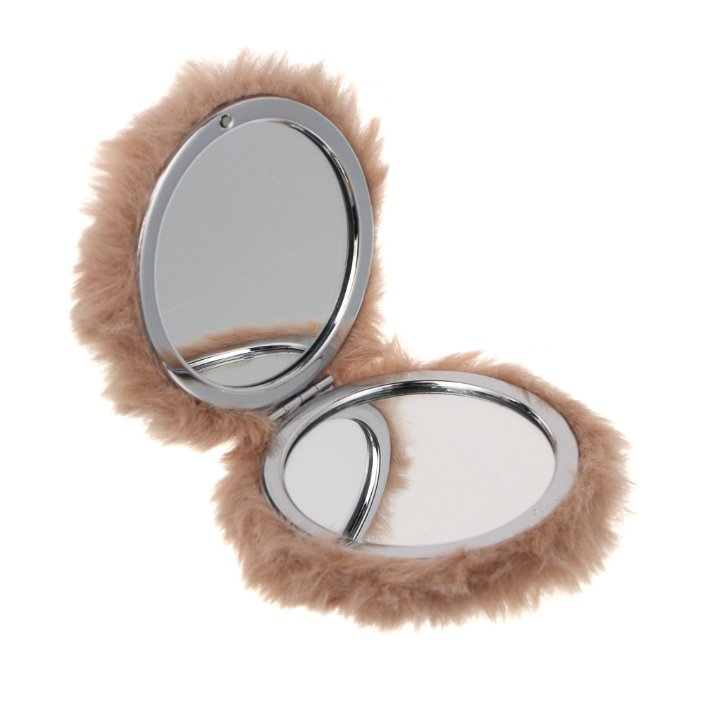 ЮНИLOOK Фурри Зеркало карманное, полиэстер, пластик АБС, стекло, диаметр 7,2см, 3 цвета, арт.№ 301-273