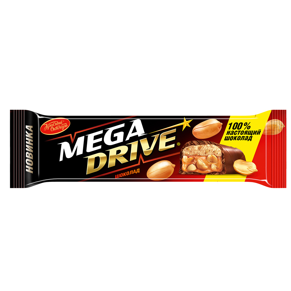 Шоколадный батончик MEGA DRIVE с начинкой арахис нуга мягкая карамель 47г, арт.№ 347-547