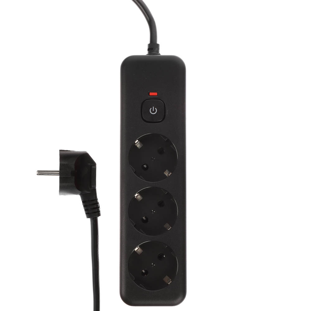 Удлинитель, сетевой фильтр 3 гнезда 3м BY Black, выкл., 2500Вт, чёрный, арт.№ 907-326