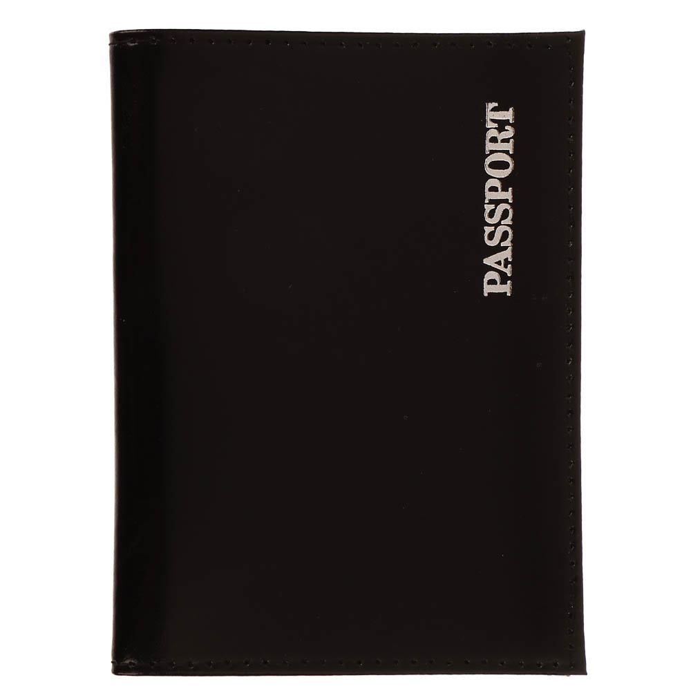 Обложка для паспорта 9,5x0,5x13,5см, лат буквы, тисн фольга, гладкий черный, арт.№ 334-161