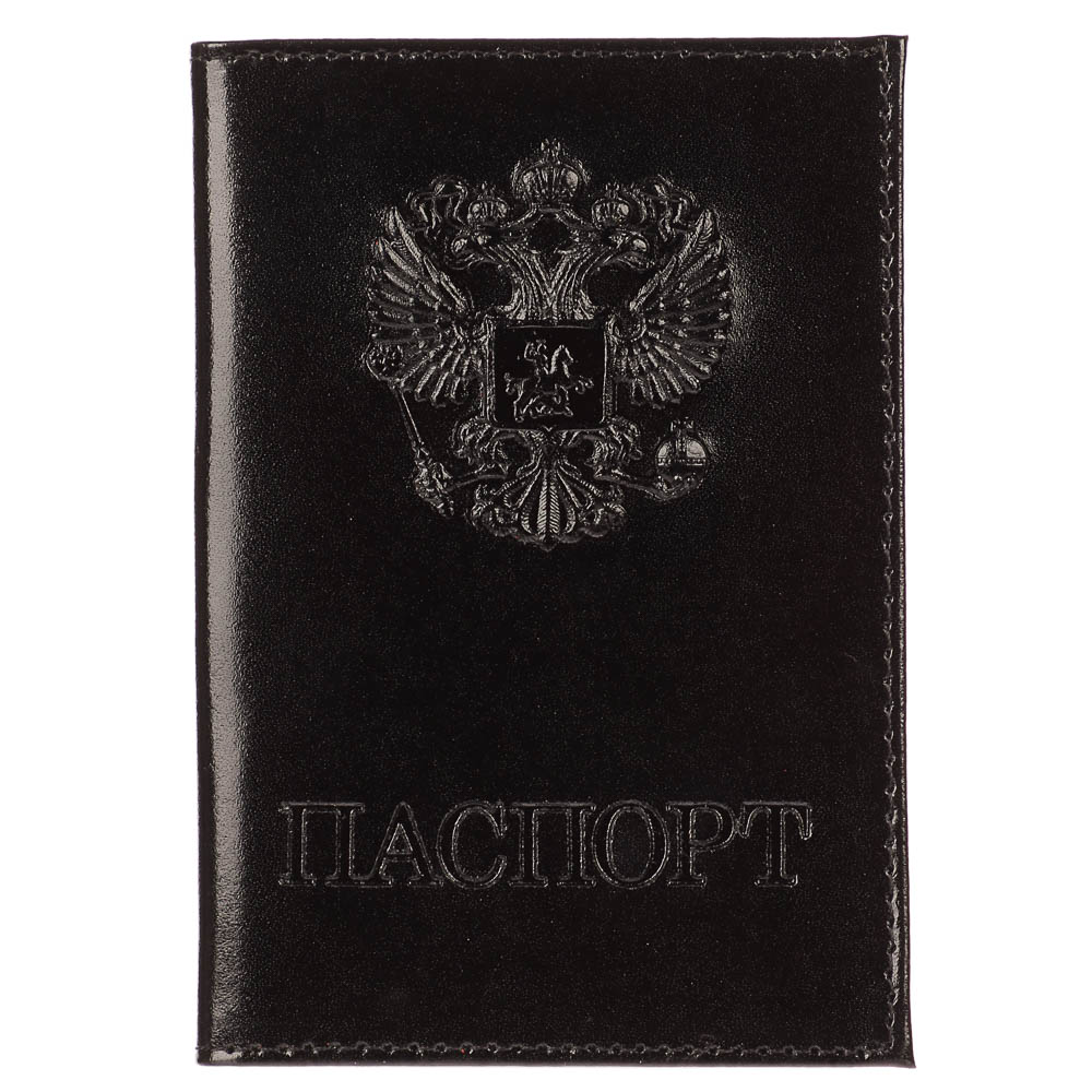 Обложка для паспорта 9,5x0,3x13,5 см, нат, шик гладкий, Герб ПОЛАД, черный, арт.№ 334-162