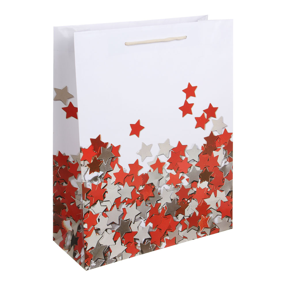 Пакет подарочный бумажный тм LADECOR, L 26x32x10 см, 4 цвета, звезды, арт.№ 507-250