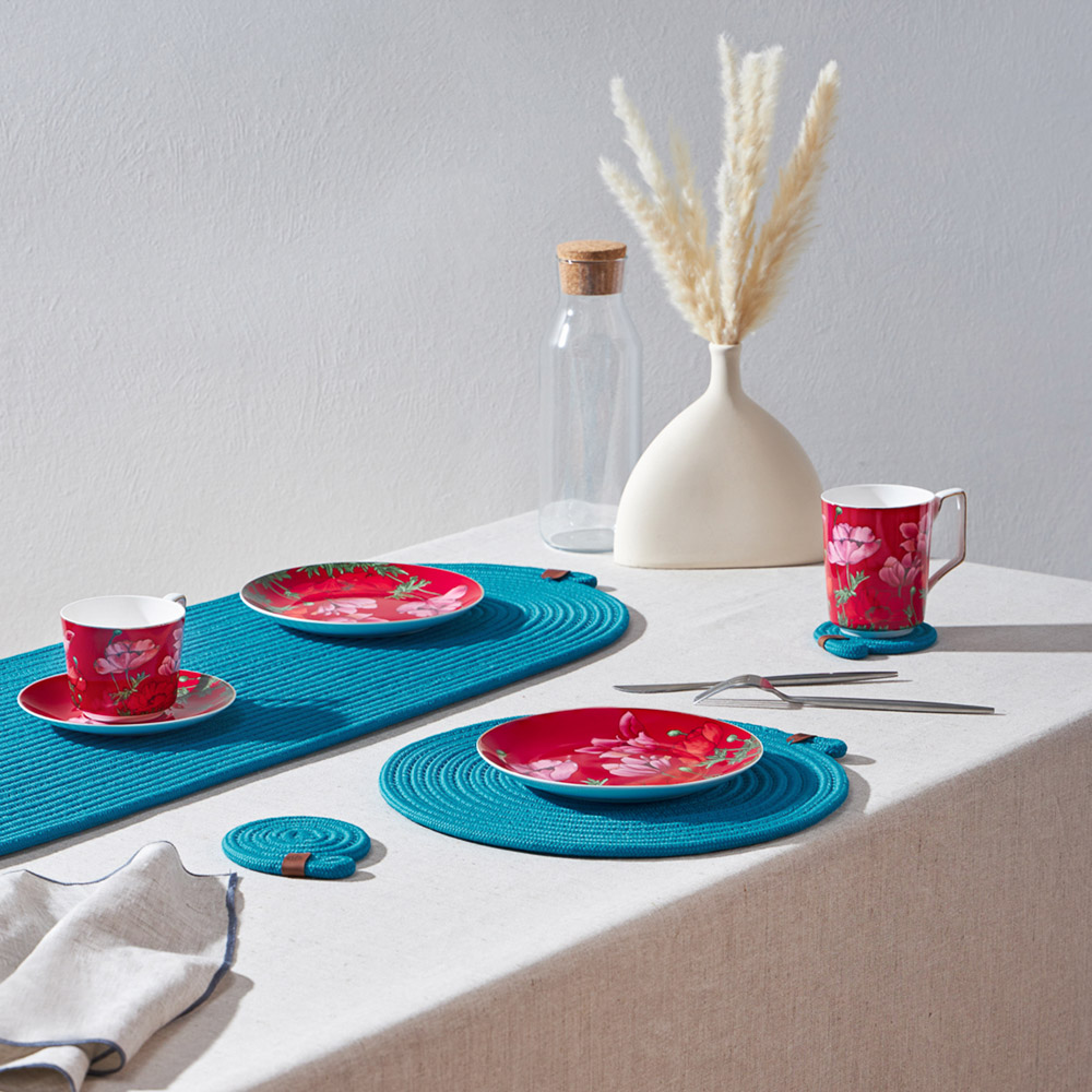 BY COLLECTION Карибы Подставка декоративная, d33см, 100% полиэстер, бирюзовый, арт.№ 496-023