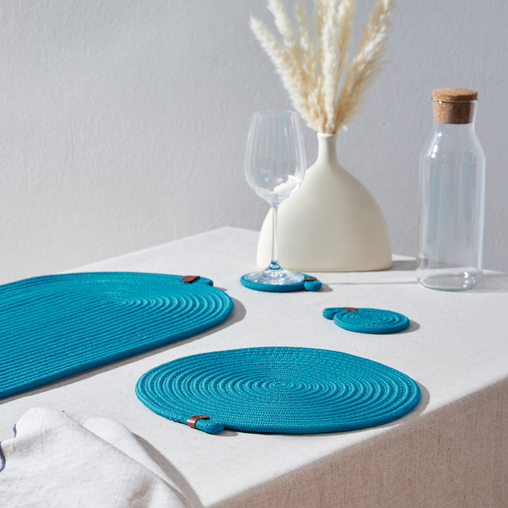 BY COLLECTION Карибы Подставка декоративная, d33см, 100% полиэстер, бирюзовый, арт.№ 496-023