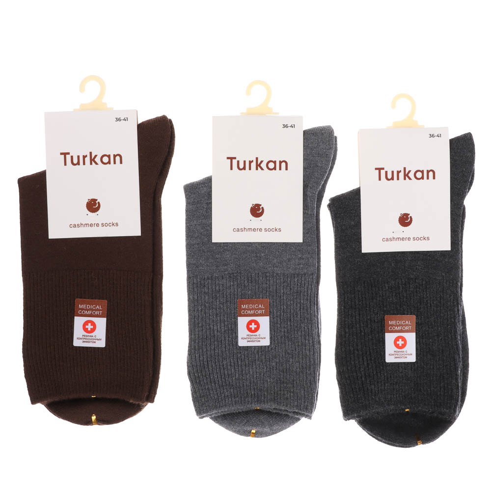 Носки женские с ослабленной резинкой,тм TURKAN,р.36-41,65%кашемир,30%хл,5%лайкра,цв. в асс-те,BX6202, арт.№ 019-672