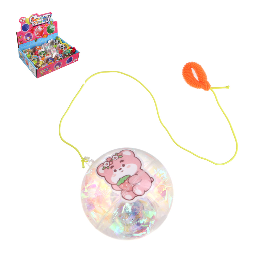 Игрушка мяч с блестками, каучук, PP, вода, d6,5см, 3хLR1130, 6 дизайнов, арт.№ 295-312