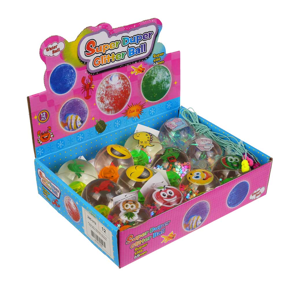 Игрушка мяч с блестками, каучук, PP, вода, d6,5см, 3хLR1130, 6 дизайнов, арт.№ 295-312