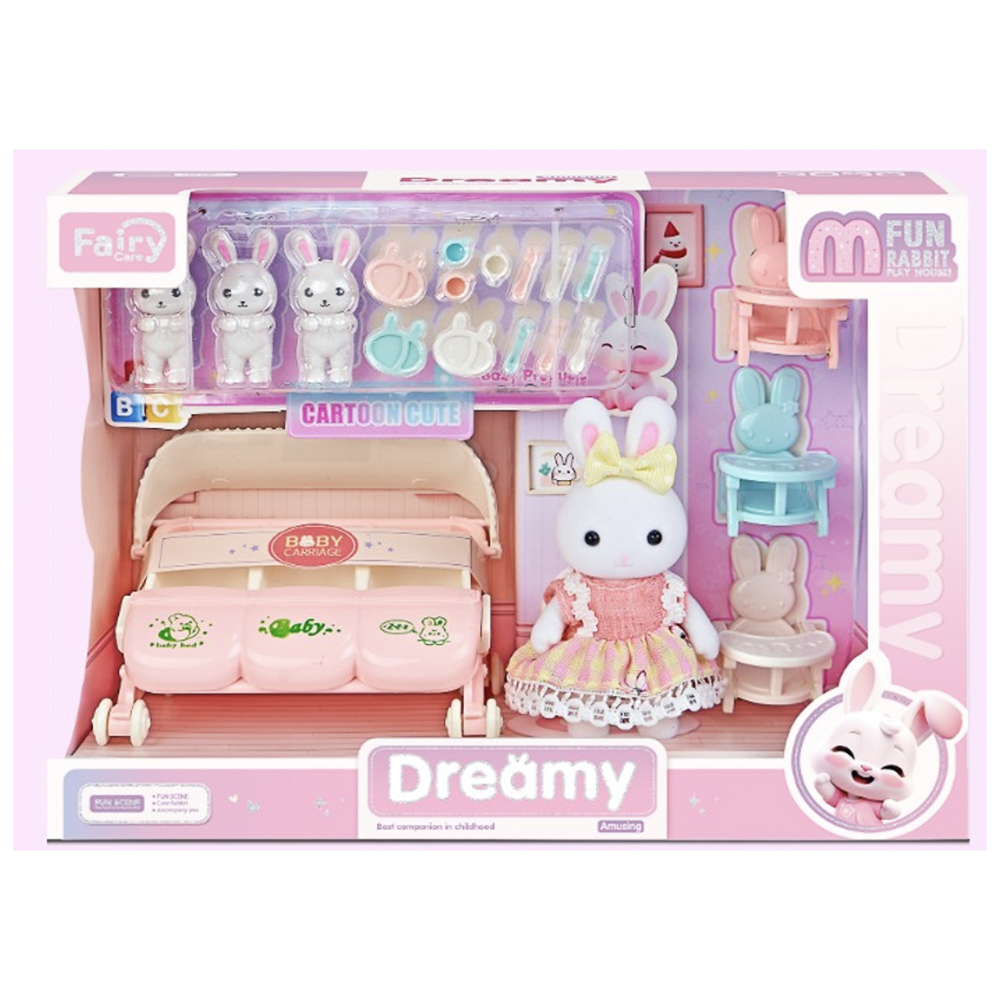 Игровой набор "Зайцы", с коляской, ABS, Н31, тм ИГРОЛЕНД, 3+, арт.№ 258-119