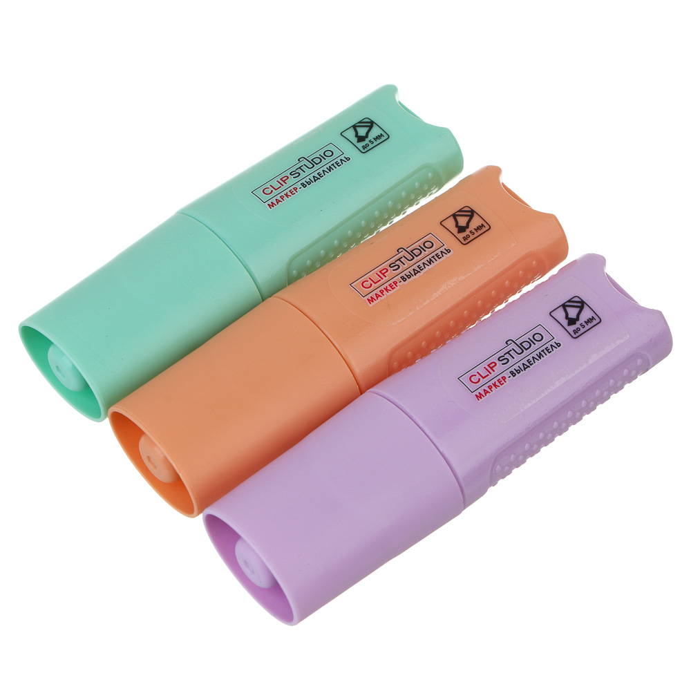 Набор маркеров-выделителей мини ClipStudio толщина линии 4,8 мм, 3 цвета, пакет с подвесом, арт.№ 613-132